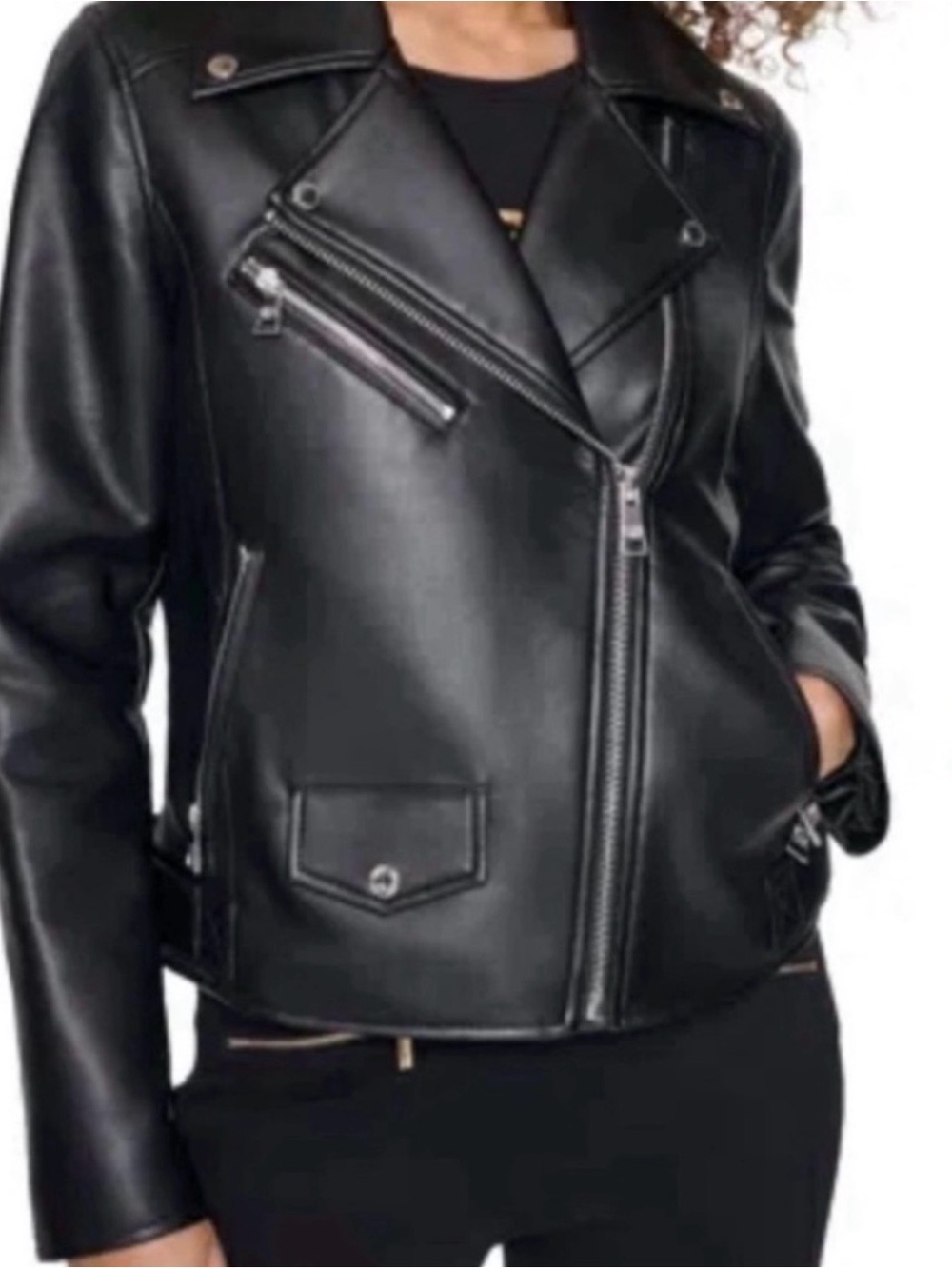 Karl Lagerfeld Black Faux Leather Asymmetrical Moto Jacket